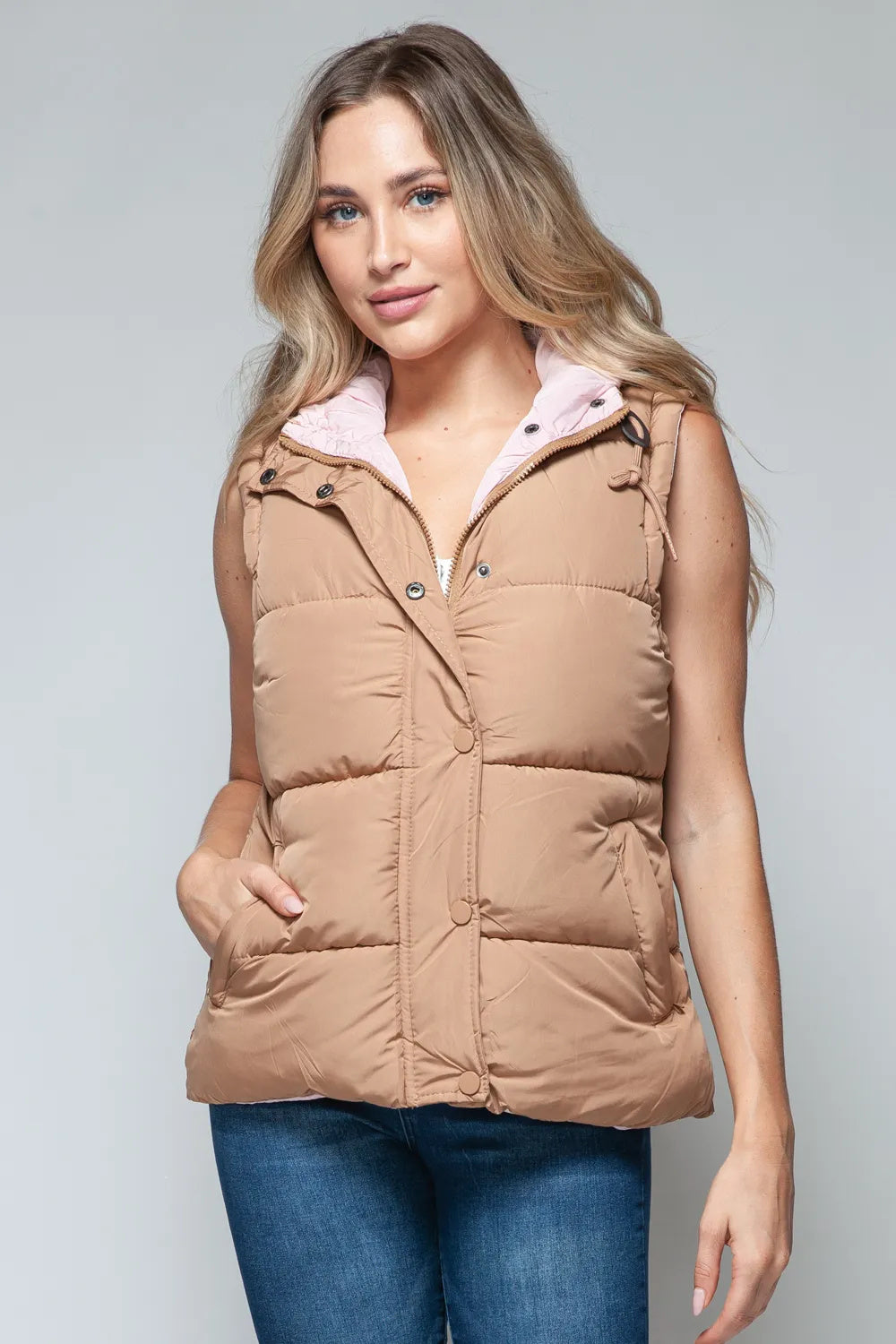 Snobbish Snap And Zip Closure Hooded Vest