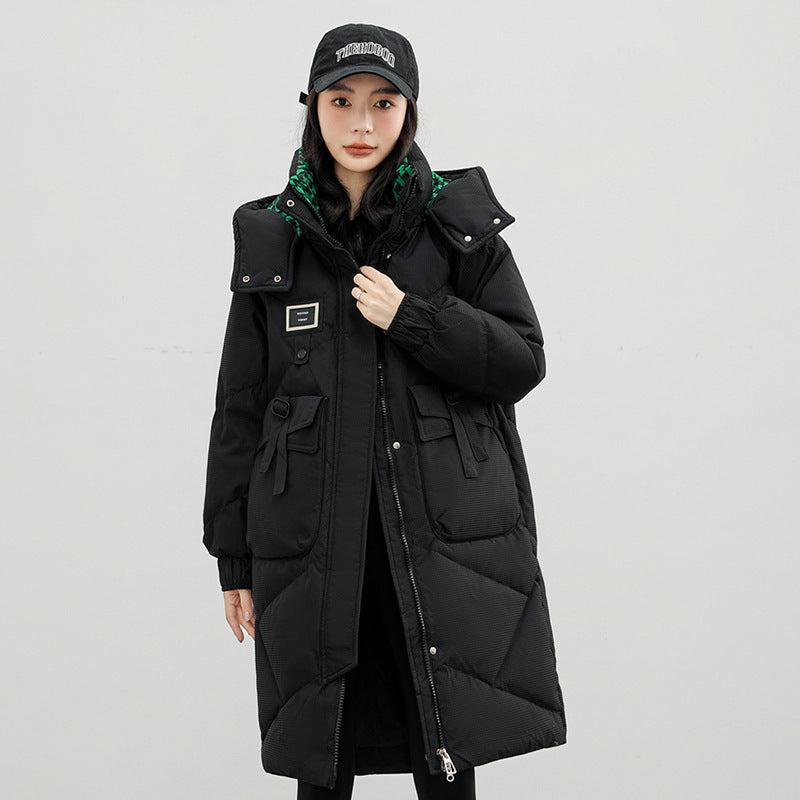 Detachable Hat Cotton Coat Over The Knee Padded Down Jacket