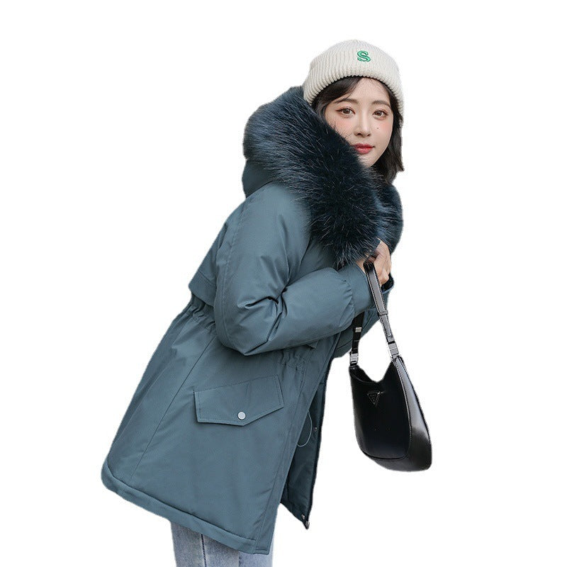 Big Fur Collar Loose Cotton-padded Fleece-lined Thickened Parka Cotton Clothing