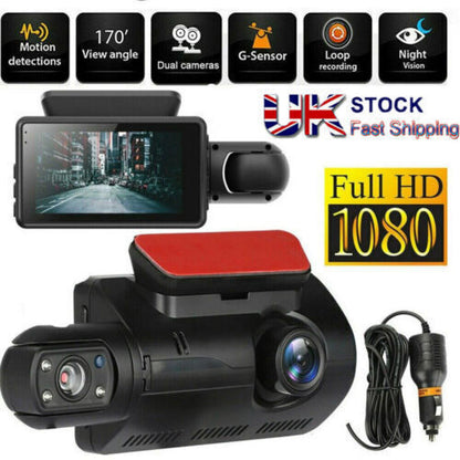 Car Dash Cam 1080P Dual Lens Recorder G Sensor DVR Front Rear Camera Video UK