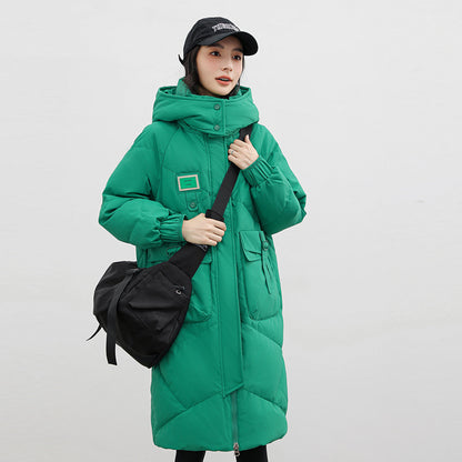 Detachable Hat Cotton Coat Over The Knee Padded Down Jacket