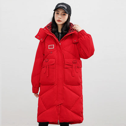 Detachable Hat Cotton Coat Over The Knee Padded Down Jacket