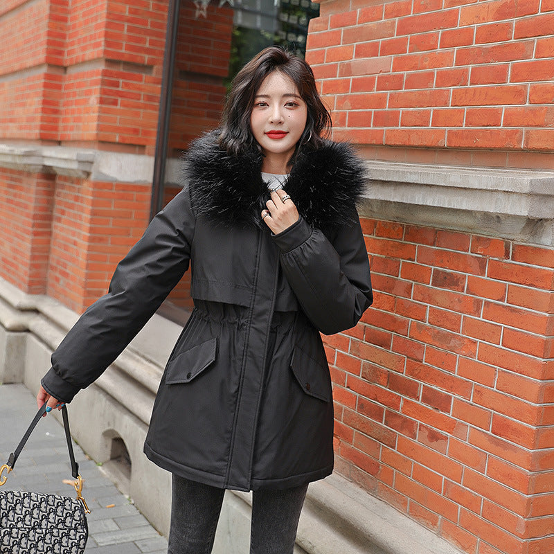 Big Fur Collar Loose Cotton-padded Fleece-lined Thickened Parka Cotton Clothing