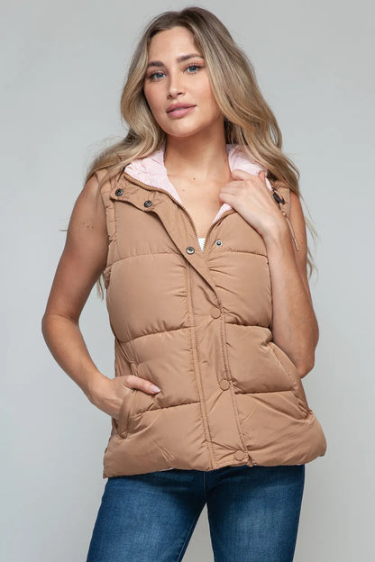 Snobbish Snap And Zip Closure Hooded Vest