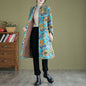 Retro Printed Thickening Stand Collar Middle Long Cotton-padded Coat