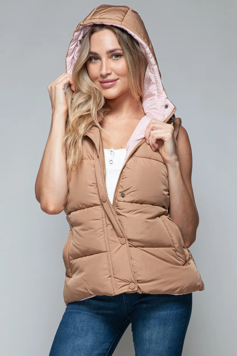 Snobbish Snap And Zip Closure Hooded Vest