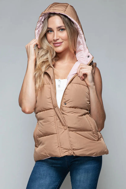 Snobbish Snap And Zip Closure Hooded Vest