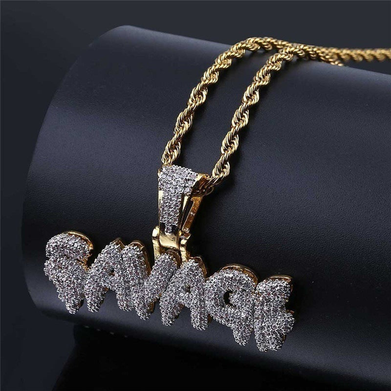 Female Creative Bubble Letter SAVAGE Pendant Necklace